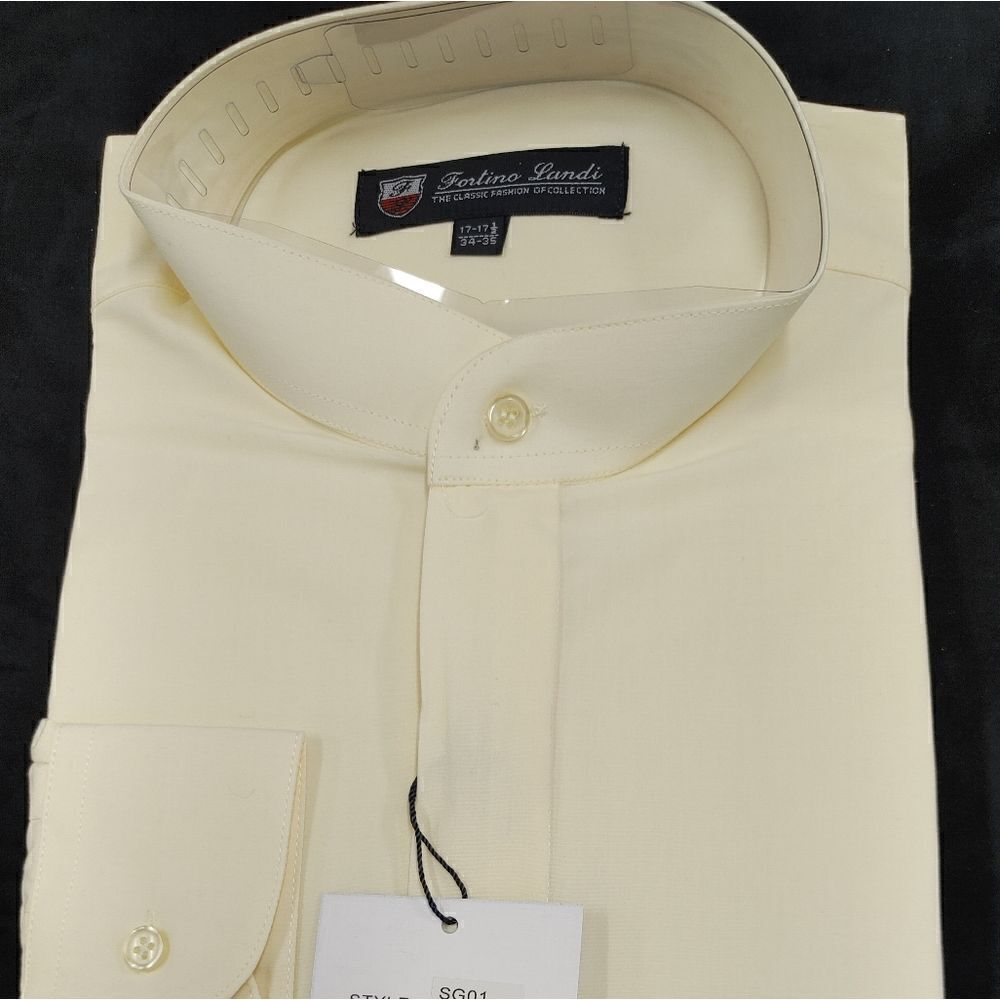 MEN'S FORTINO LANDI YELLOW BANDED COLLAR DRESS SHIRT. REGULAR FIT.
